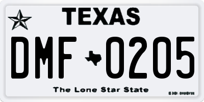 TX license plate DMF0205