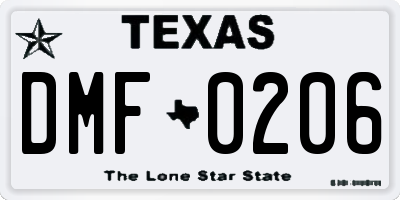 TX license plate DMF0206