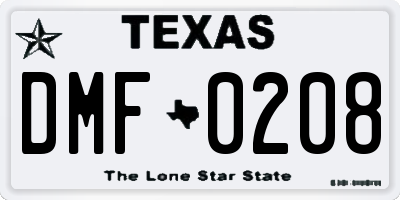 TX license plate DMF0208