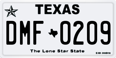 TX license plate DMF0209