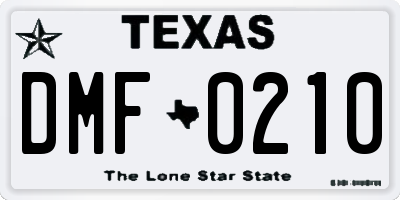 TX license plate DMF0210