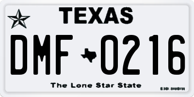TX license plate DMF0216