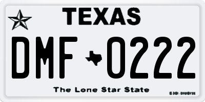 TX license plate DMF0222