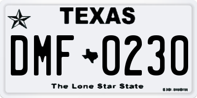 TX license plate DMF0230