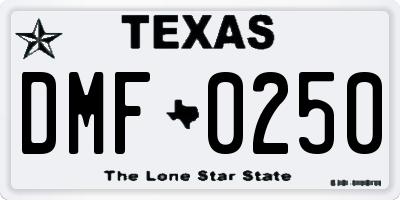 TX license plate DMF0250
