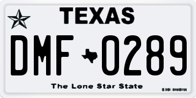 TX license plate DMF0289