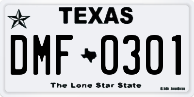 TX license plate DMF0301