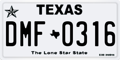 TX license plate DMF0316