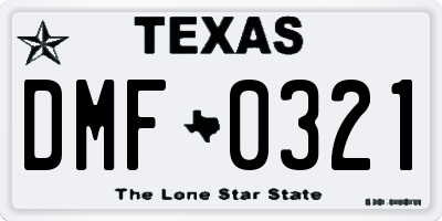 TX license plate DMF0321