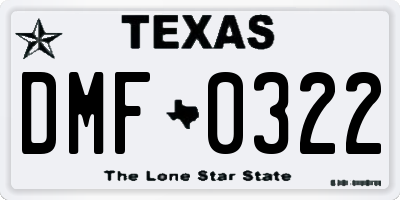 TX license plate DMF0322