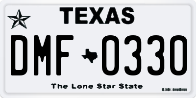 TX license plate DMF0330