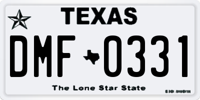 TX license plate DMF0331