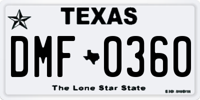 TX license plate DMF0360