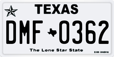 TX license plate DMF0362