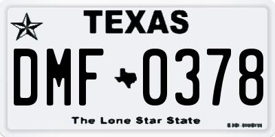 TX license plate DMF0378