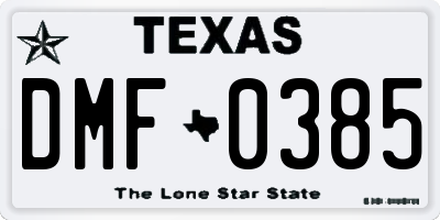 TX license plate DMF0385