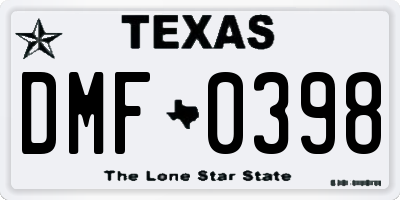 TX license plate DMF0398