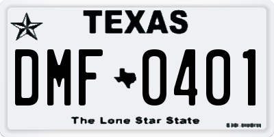 TX license plate DMF0401