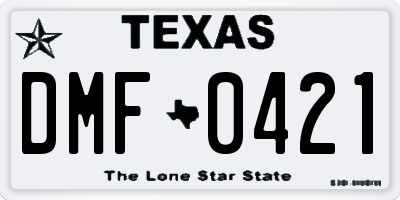 TX license plate DMF0421