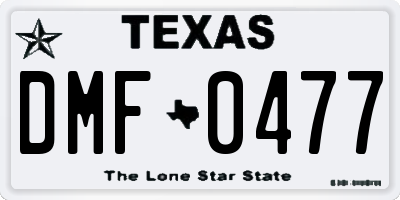 TX license plate DMF0477