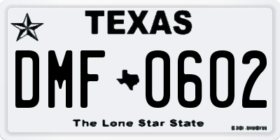 TX license plate DMF0602