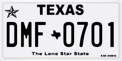 TX license plate DMF0701
