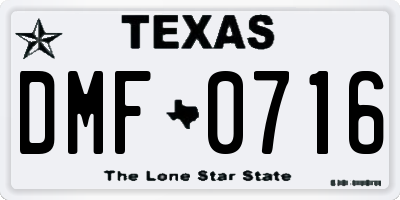 TX license plate DMF0716