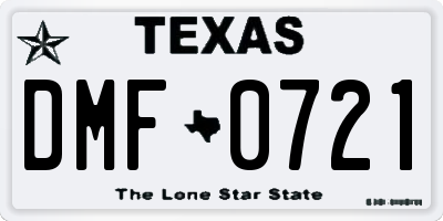 TX license plate DMF0721