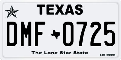 TX license plate DMF0725