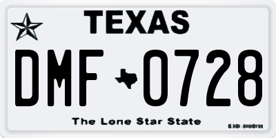 TX license plate DMF0728