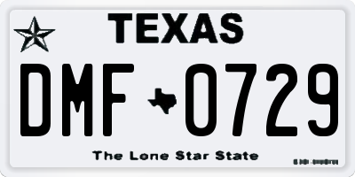 TX license plate DMF0729