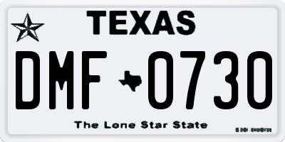 TX license plate DMF0730