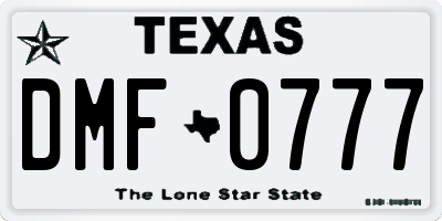 TX license plate DMF0777