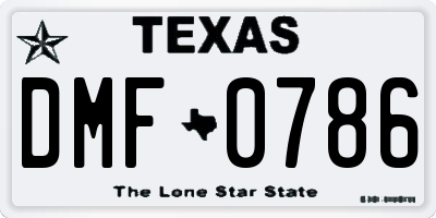 TX license plate DMF0786