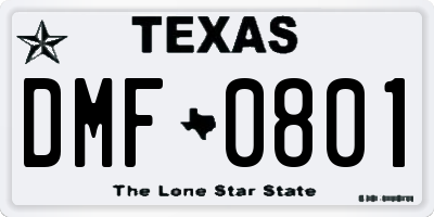 TX license plate DMF0801