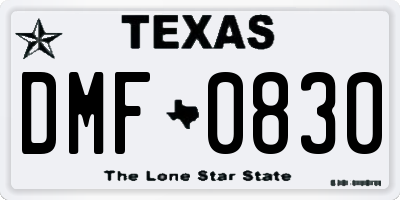 TX license plate DMF0830