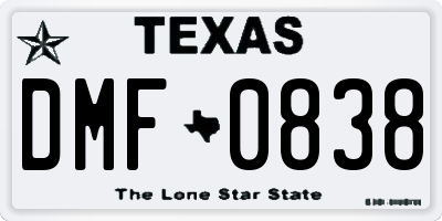 TX license plate DMF0838
