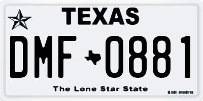 TX license plate DMF0881