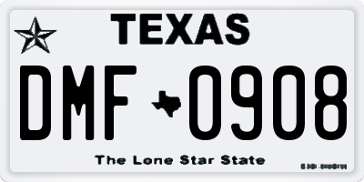 TX license plate DMF0908
