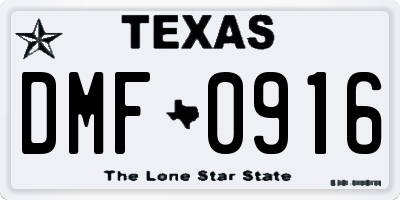 TX license plate DMF0916