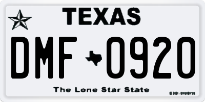 TX license plate DMF0920