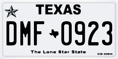 TX license plate DMF0923