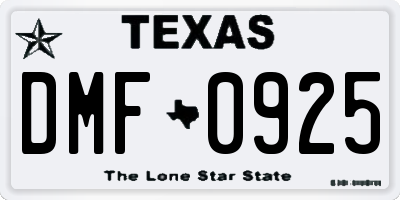 TX license plate DMF0925