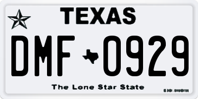 TX license plate DMF0929