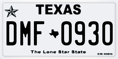 TX license plate DMF0930