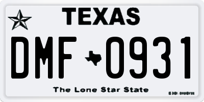 TX license plate DMF0931