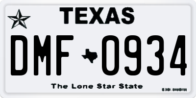 TX license plate DMF0934