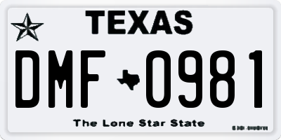 TX license plate DMF0981