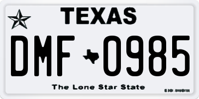 TX license plate DMF0985