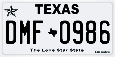 TX license plate DMF0986